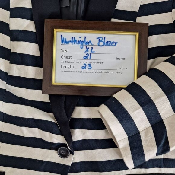 Worthington Blazer Striped Shoulder Pads Black Cream Womens XL Large Button - Picture 6 of 14